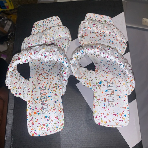 SCHUTZ Multicolor Splatter White Sandals - Picture 2 of 8